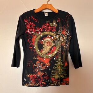 Y2K Vintage Christmas Santa tee-shirt Jess & Jane Womens Small Cotton 3/4 Sleeve